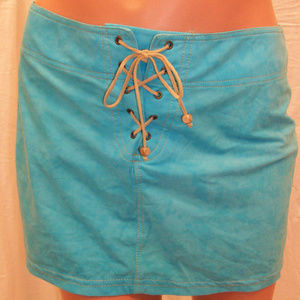 Sauvage Teal Leather Lace Up Cover Up Skirt Small